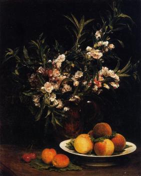 Henri Fantin-Latour : Still Life Balsimines, Peaches and Apricots